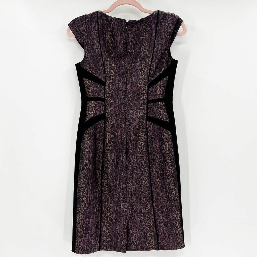 Adrianna Papell Sheath Dress Womens 2P Purple Excellent Colorblock Cap Sleeve